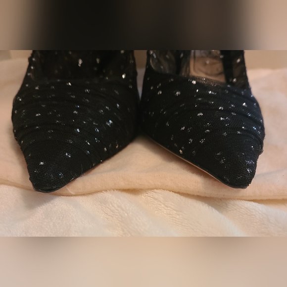 Jimmy Choo Black Gold Glitter Sparkle Tulle Mesh Sock Suede Stiletto Heel EU36.5 - Picture 9 of 12